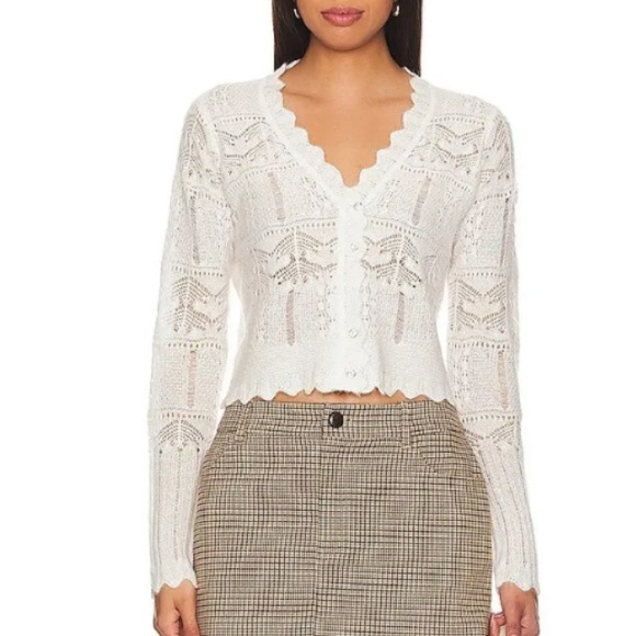 AllSaints Vanessa Cardigan in Chalk White NWT Alpaca Wool Blend Pointelle Lace - Picture 13 of 15